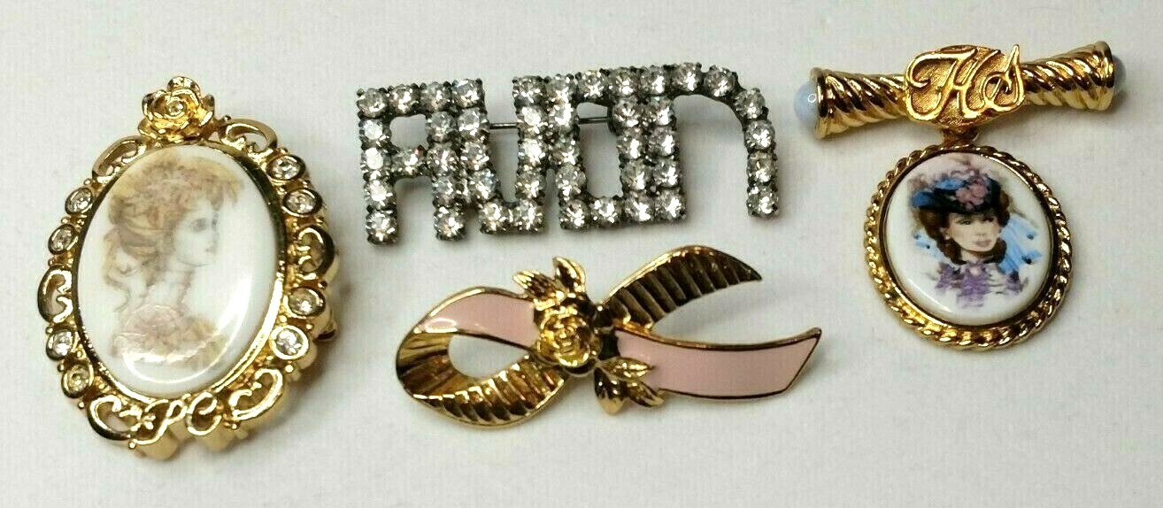 4 Vintage Avon Brooches Pins President's Club Breast … Gem