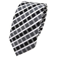 Schmale Tigertie Krawatte Anthrazit Grau Silber Weiss Gestreift - Schlips Binder