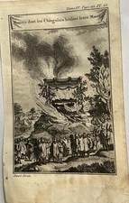 Antique 18th century engraving in the way the Chingulais burn their dead
