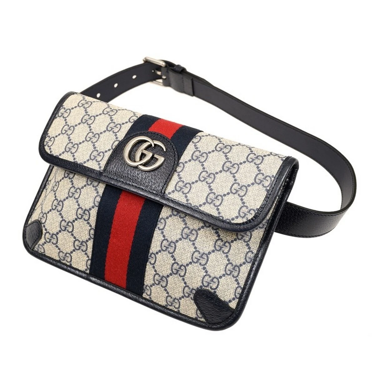 Sac ceinture toile enduite GUCCI Ophidia beige et noir GG Supreme Web taille 90