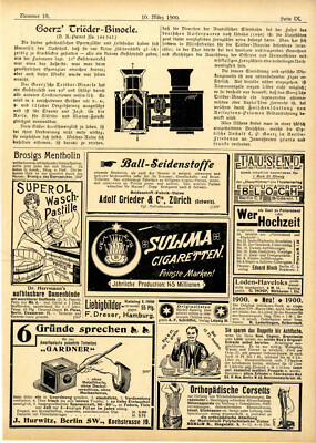 Goerz`Trieder-Binocle Prismen-Glas Superol Wasch-Pastille Sulima Cigaretten 1900