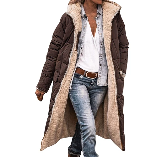 Women Winter Long Parka Quilted Knee Coat Hooded Ladies Warm Padded Jacket - Bild 35 von 45