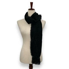 NEW Style & Co Black Chenille Scarf Boho Fringe Trim Oblong Winter Warm Cozy NWT