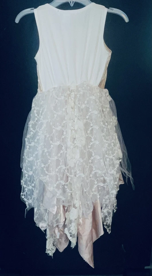 Chasing Fireflies Girls Ivory Champagne Lace Boho Layered Skirt Fairy Dress Sz 8 - Image 4 of 4