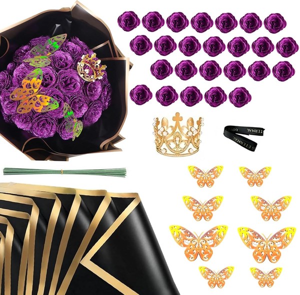 Glitzer-Rosenstrauß KüNstliche Blumen Diy FüR Valentinstag Hochzeit Lila 24-image