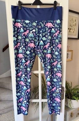 Rainbows & Sprinkles rosa blau Dino Activewear Leggings Größe 20-22 Tall langes Bein