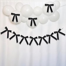 10 Pcs Black Satin Bows Ribbon Garland Banner Black Bow Themed Birthday Party