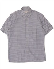 Yves Saint Laurent Mens Short Sleeve Shirt Large Blue Check Polyester AX11