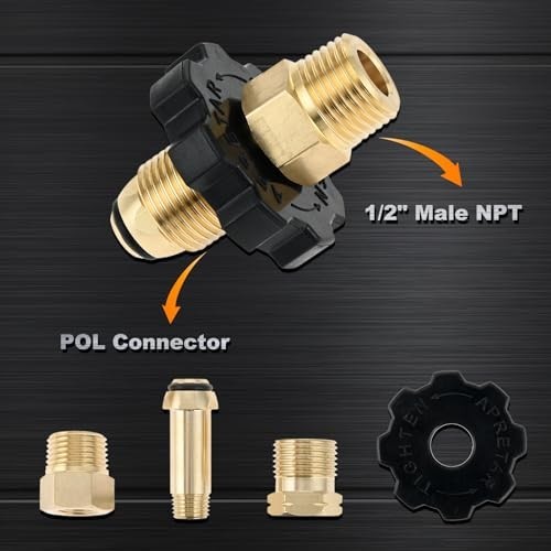 "Propane Gas Tank Adapter Plug for 50lbs Cylinder - Full Flow, 3/8" Male Flare &