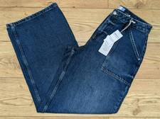 NEXT Dark Blue Adjustable Cinch Back High Waist Wide Leg Hourglass JEANS 14 Long