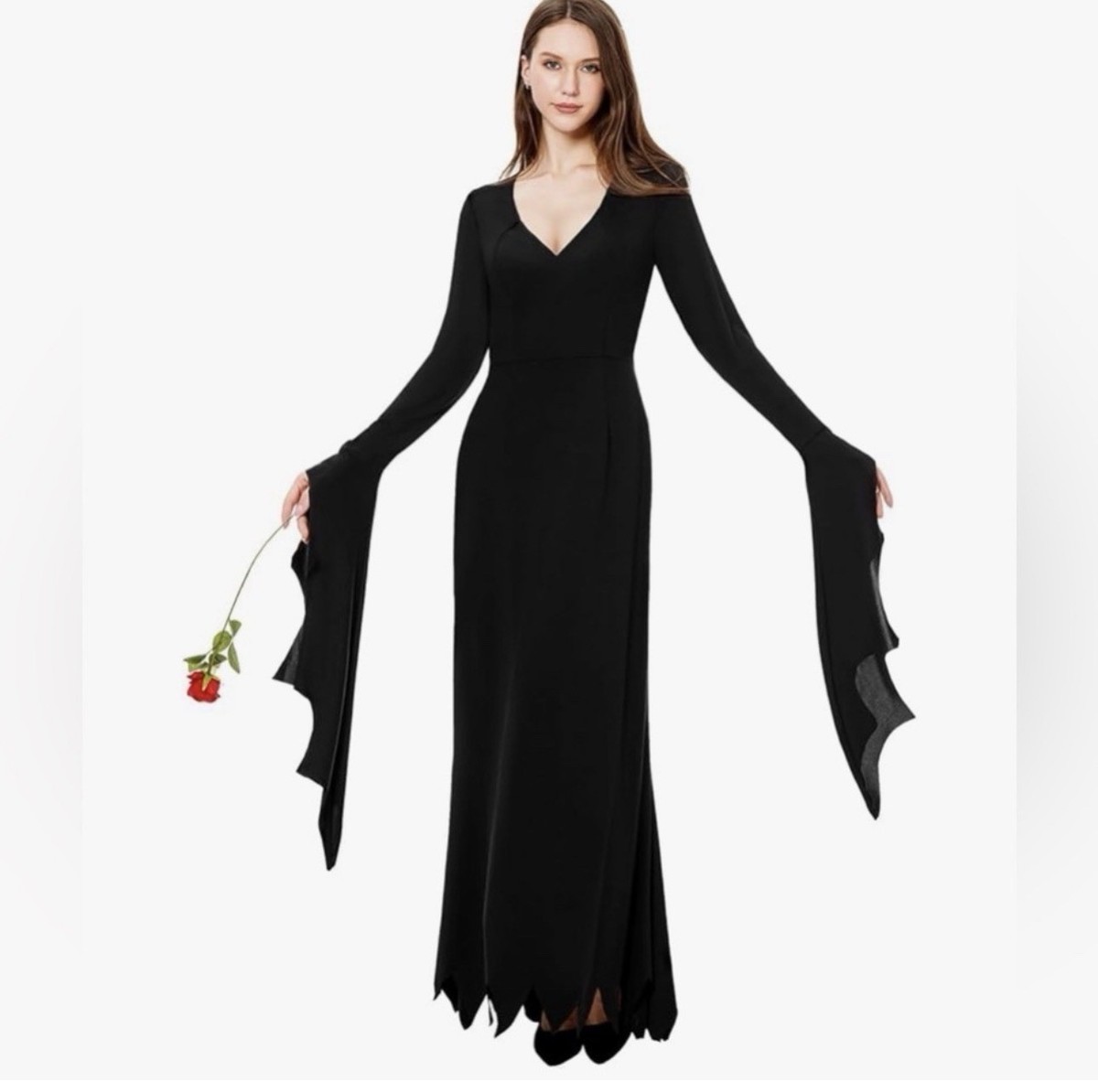 Women's Black Solid V-Neck Long Sleeve Maxi Dress, Size S Regular | eBay