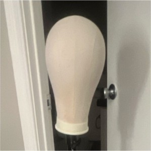 Canvas Wig Display Mannequin Head with Metal Adjustable Stand Beige Black