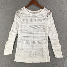 Ann Taylor LOFT Sweater Womens S Open Crochet Knit Pullover Boho Casual White