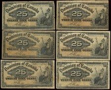 1900 Dominion of Canada 25 cents note, lot of 10