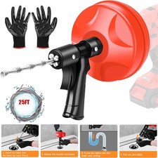 25-FT Steel Drum Auger Plumbing Snake with Drill Attachment Drain Snake Sink