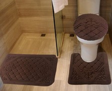 Soft Plush Memory Foam Bath Mats  Contour Rug Set - Anti-Slip Brown Elegance
