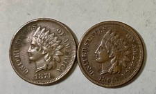 1865 & 1874 Indian Head Cent pair 2 coin lot decent mid grade coins