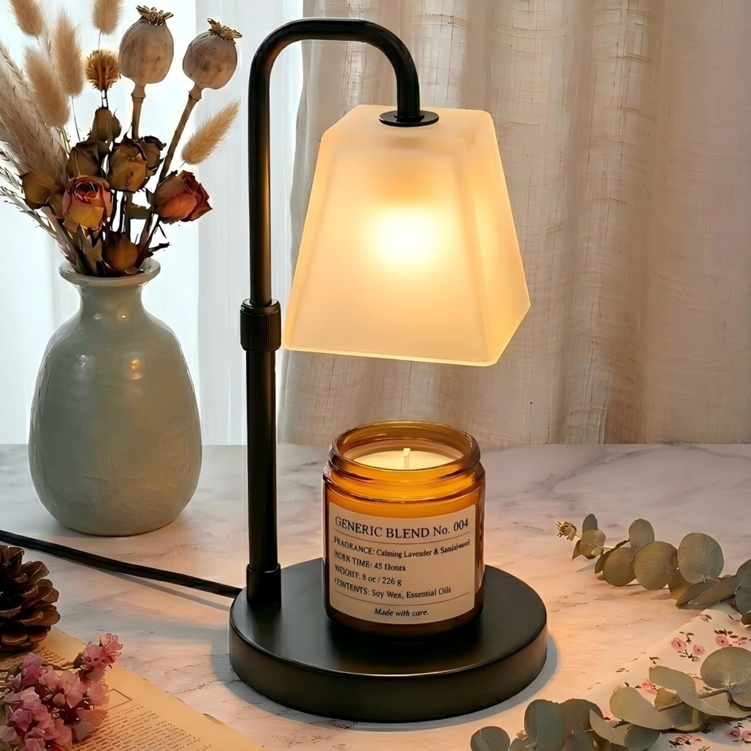Candle Warmer Lamp with Timer Dimmable Adjustable Height Glass Lampshade