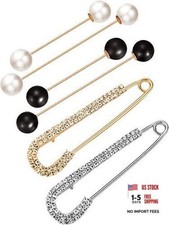 Set of 6 Sweater Shawl Clips - Double Faux Pearl Brooch Pins