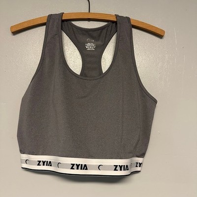 ZYIA Active Racerback Sports Bra Gray & White Sports Bra Size Large Comfortable
