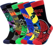 XTBPQMX Funny Marvel Dress Socks for Men 6 Pairs Avengers Comic Character Crew