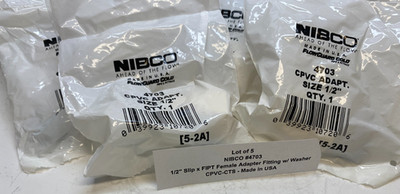 (Qty 5) NIBCO 1/2'' Slip x FIPT Female Adapter Fitting w/ Washer (CPVC-CTS) 4703