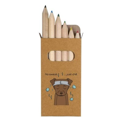 6 kurze 85 mm Bleistifte / Buntstift-Set ''Hund in der Sauna'' (PE00064762)