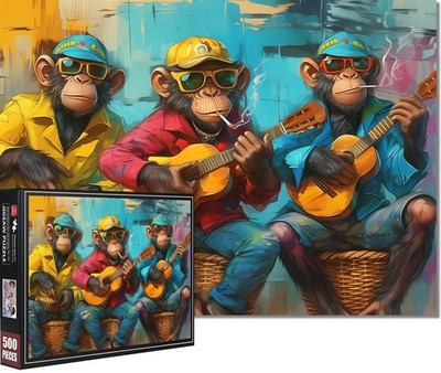 500 Piece Guitar Monkey Jigsaw Puzzle Funny Gorilla Ape Rock Musician Art