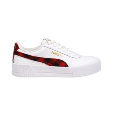 PUMA Carina Winter Plaid Perforated Logo Platform Youth Girls White Sneakers Ca
