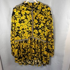Free People Tunic Women S Yellow Floral Get Your Love Mini Dress Boho Embroider