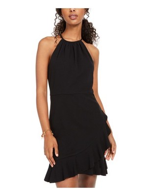 TEEZE ME Womens Fit + Flare Short Dress Black Sleeveless Evening Juniors 910