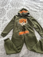 RAWYALTY Boys Dark Green Hoodie and Pants 2-Piece Outfit Set Tiger Pattern 10