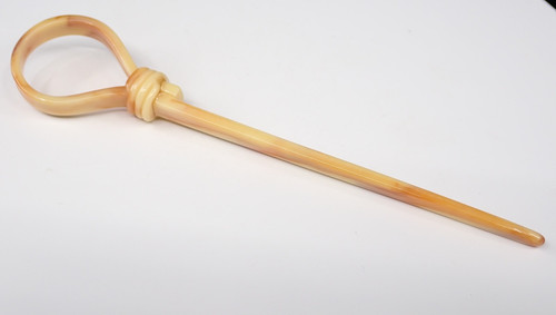 Vintage Faux Tortoiseshell Celluloid Hair Stick with Loop & Knot Design Art Deco