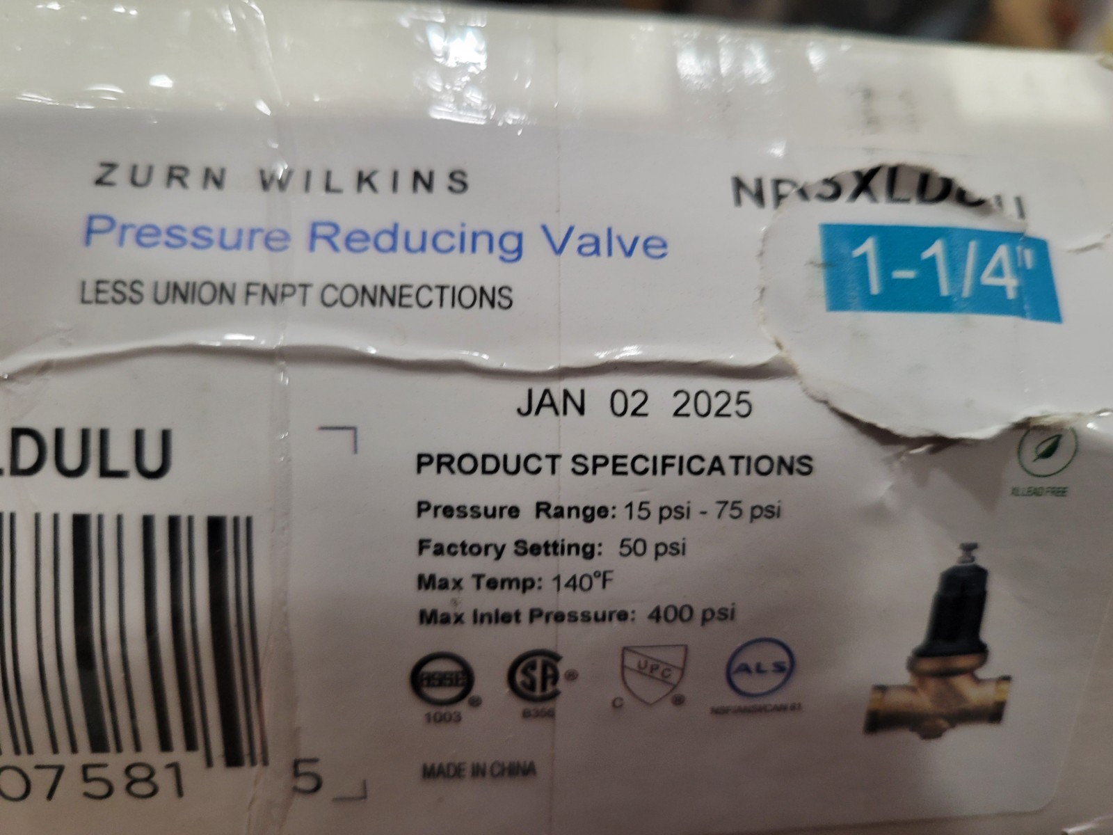 Zurn 114NR3XLDULU Wilkins 1-1/4 inch Pressure Reducing Valve