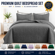 Luxury Bedspread Set Quilted Coverlet Soft Microfiber Bed Throw Queen King Size