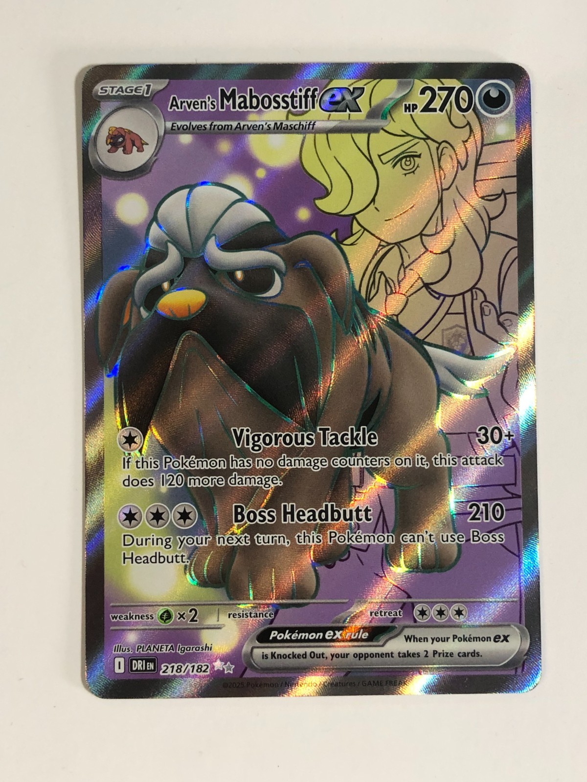 Pokemon TCG Destined Rivals Full Art Arven's Mabosstiff 218/182 Near Mint
