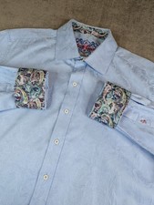 NWOT Robert Graham Shirt Mens XL Blue Jacquard Paisley Button Front Flip Cuff