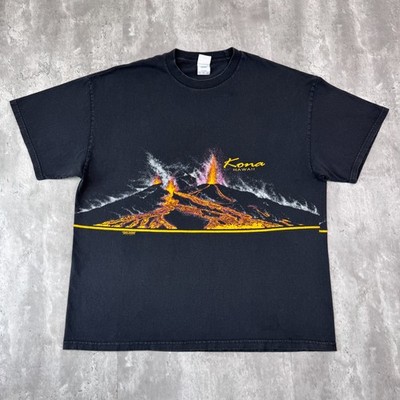 Vintage Kona Hawaii T-Shirt Mens 2XL Black Wrap Around Kilauea Volcano USA 90s