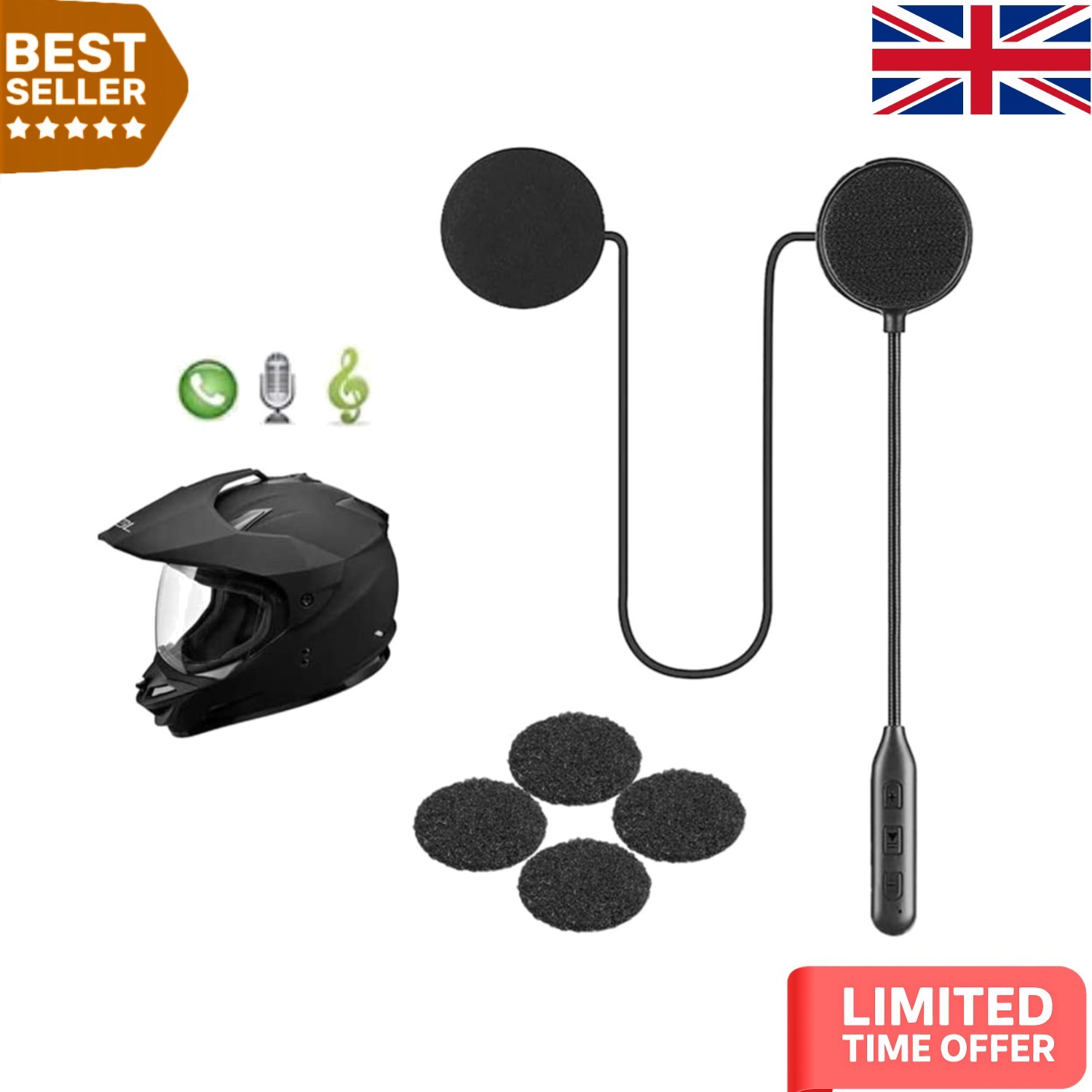 Top Waterproof Bluetooth Helmet Headset with 60-Hour Playtime for Motorcyclists