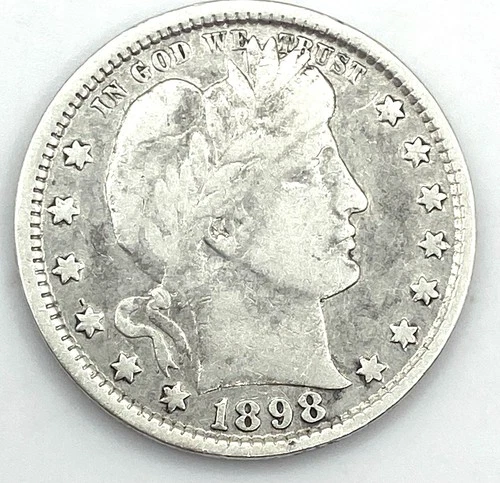 1898  Barber Quarter 25C 90% Silver Appears to be F