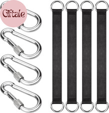 4 PCS Black Tree Swing Straps Hanging Kit with 4 Carabiners, 24Cm / 9.4Inches Le
