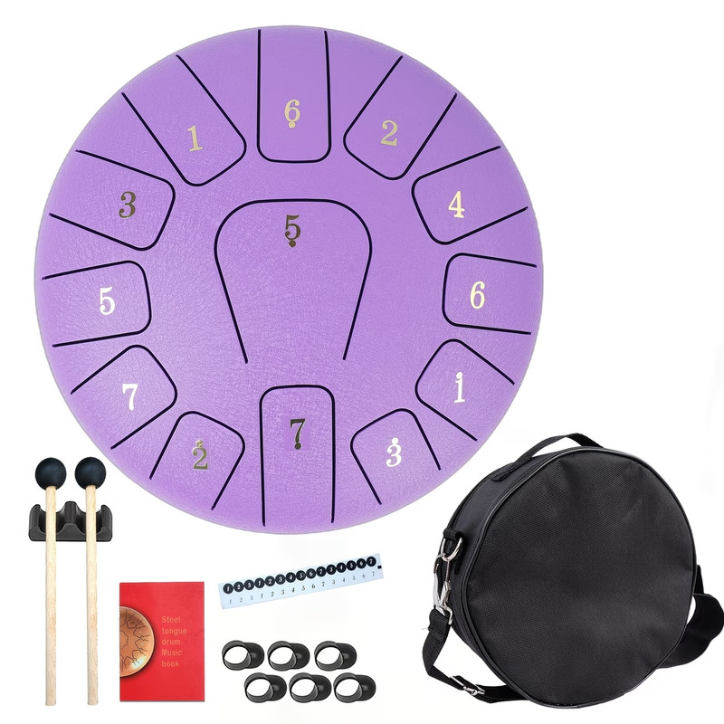 8 inch 7 tone steel drum glittery purple with Carrying bag, mallets, music book