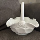 Vintage Indiana Glass Constellation Milk Glass Basket Square Ruffled 6"