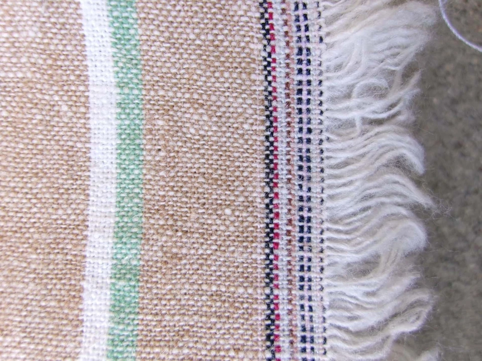 2+ yd Striped Fabric Linen Cotton Chambray Brown Tan Mint Green Vintage Woven - Image 2 of 4