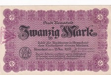 Remscheid - Stadt - 20 Mark - ohne KN - mit Kontrollstpl. - Geiger 443.02c)