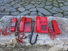 Lot of 4 red vintage phones, 80s/90s digital telephones set, collectible phones