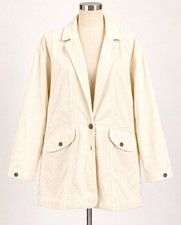 Anthropologie Women's White Button Front Blazer Jacket w/ Pockets, Mid-Length, S
