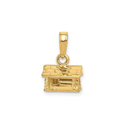 14k Gelbgold Blockhaus Anhänger Charm Rustikal Natur Reise Erbe Schmuck