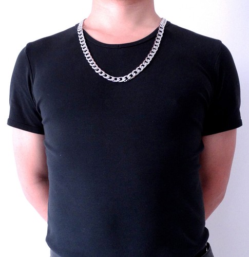 Collar de Acero Inoxidable 12 mm Curva de Plata Cadena Cubana Hip Hop Joyería Masculina - Imagen 15 de 23