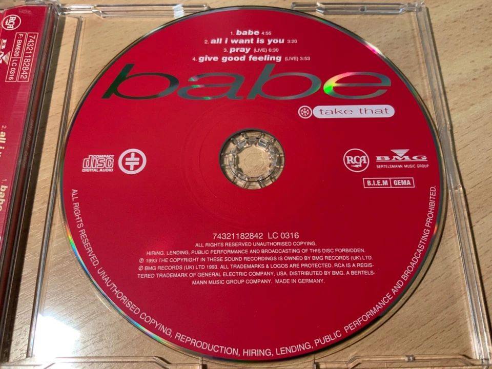 TAKE THAT Babe MCD 1993 RAR & WIE NEU 90s Pop Klassiker ! ROBBIE WILLIAMS - Bild 2 von 3
